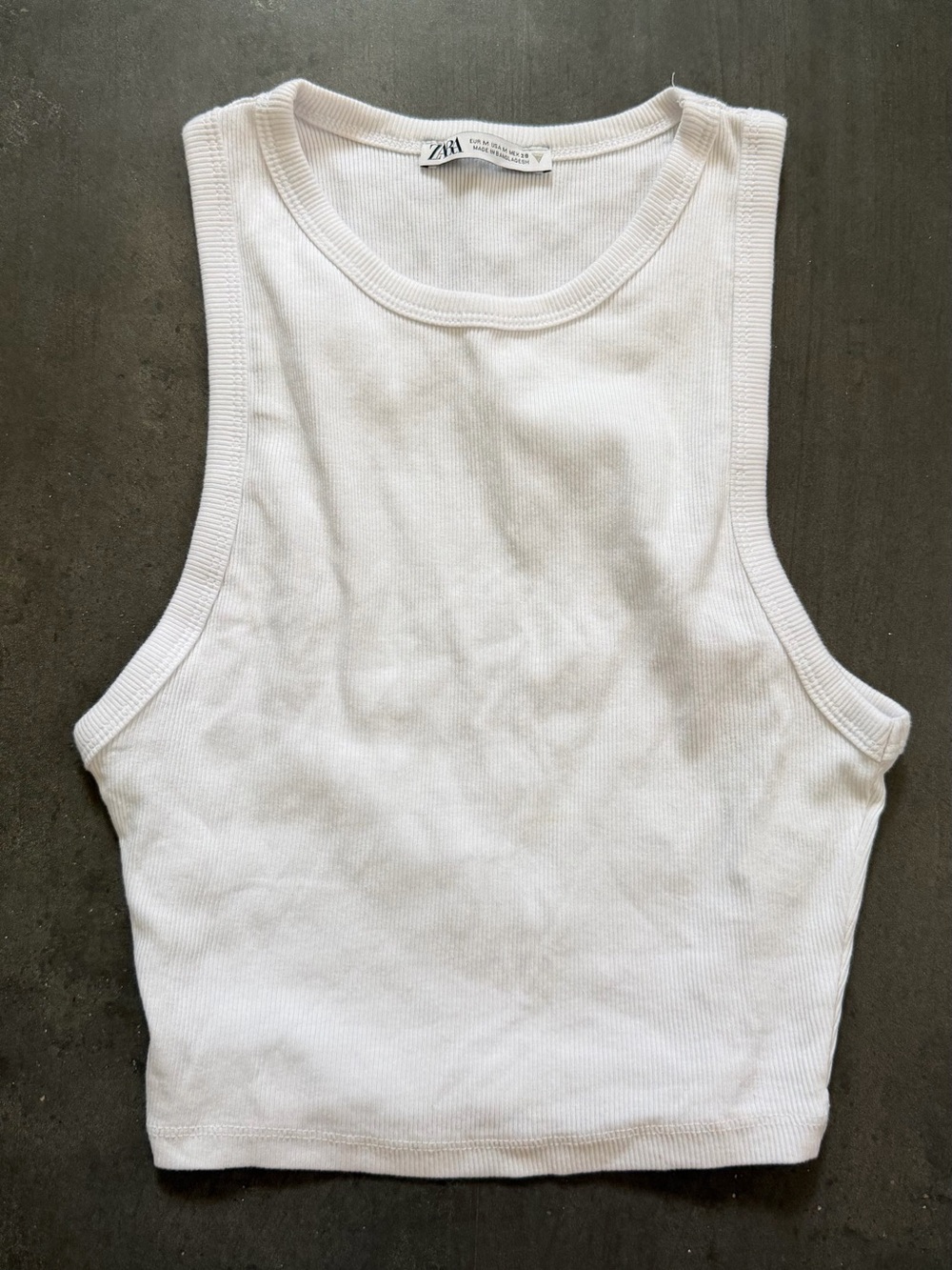 ZARA White Ribbed Tank Crop Top